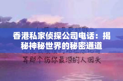 香港私家侦探公司电话：揭秘神秘世界的秘密通道