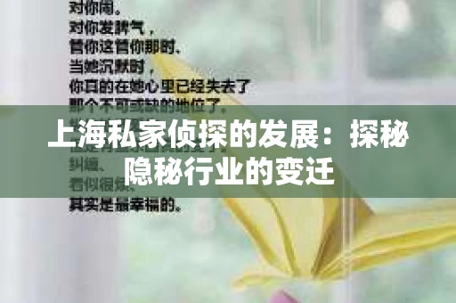 上海私家侦探的发展：探秘隐秘行业的变迁